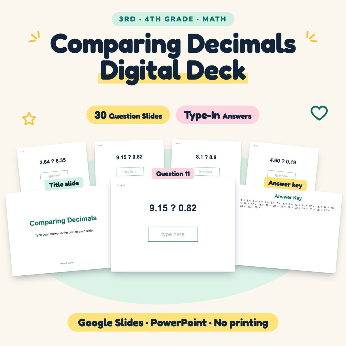 30 Question Comparing Decimals Digital Deck — cover