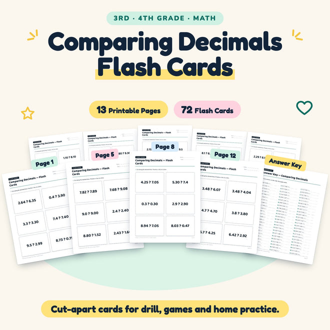 72 Comparing Decimals Flash Cards — cover