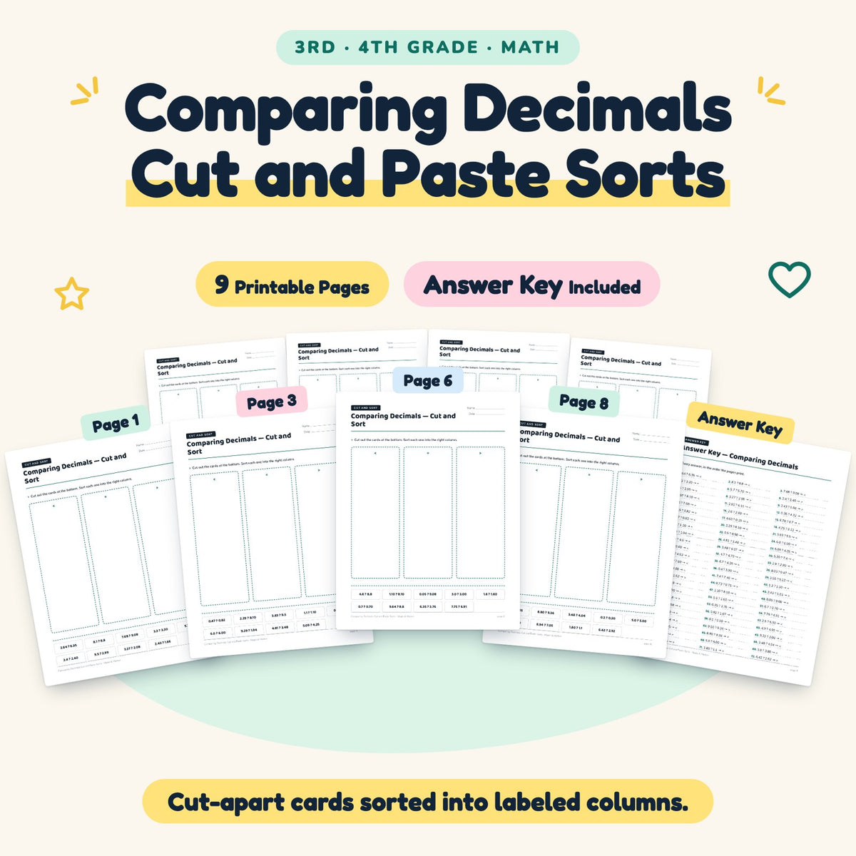 9 Comparing Decimals Cut and Paste Sorts — cover