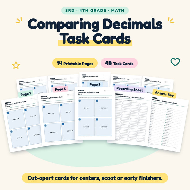 48 Comparing Decimals Task Cards — cover