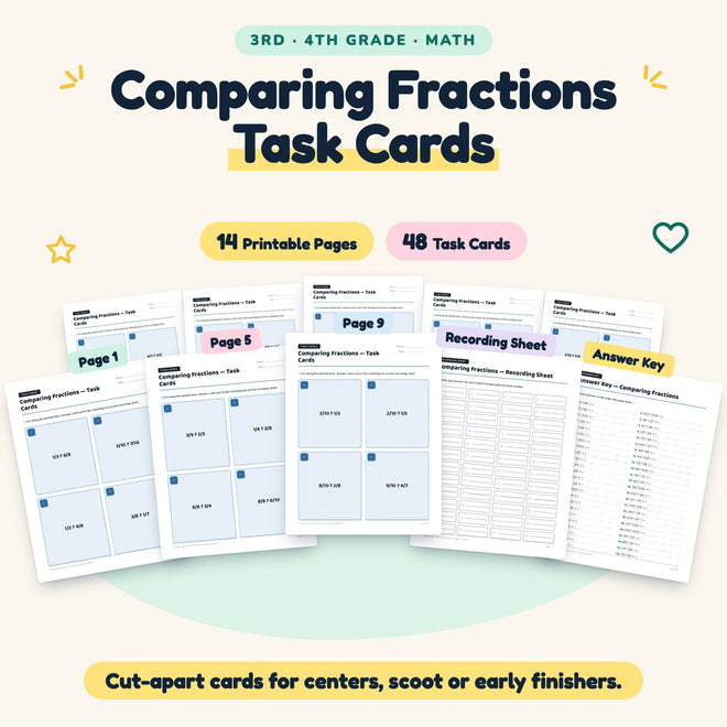 48 Comparing Fractions Task Cards — cover