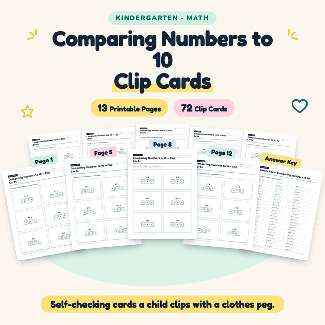 Comparing Numbers to 10 Clip Cards | Kindergarten (60 Cards) — cover