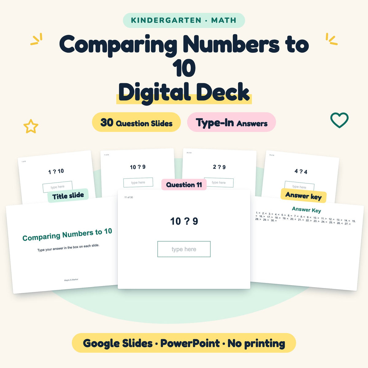 30 Question Comparing Numbers to 10 Digital Deck — cover