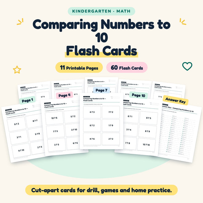 60 Comparing Numbers to 10 Flash Cards — cover