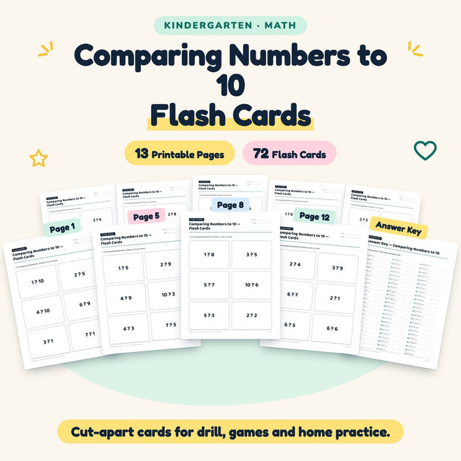 Comparing Numbers to 10 Flash Cards | Kindergarten Math — cover
