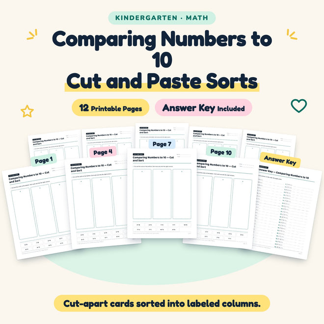 Comparing Numbers to 10 Cut and Paste Sorts | Kindergarten — cover