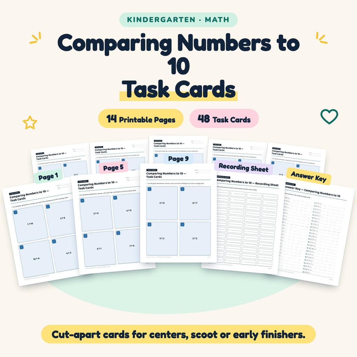 48 Comparing Numbers to 10 Task Cards — cover