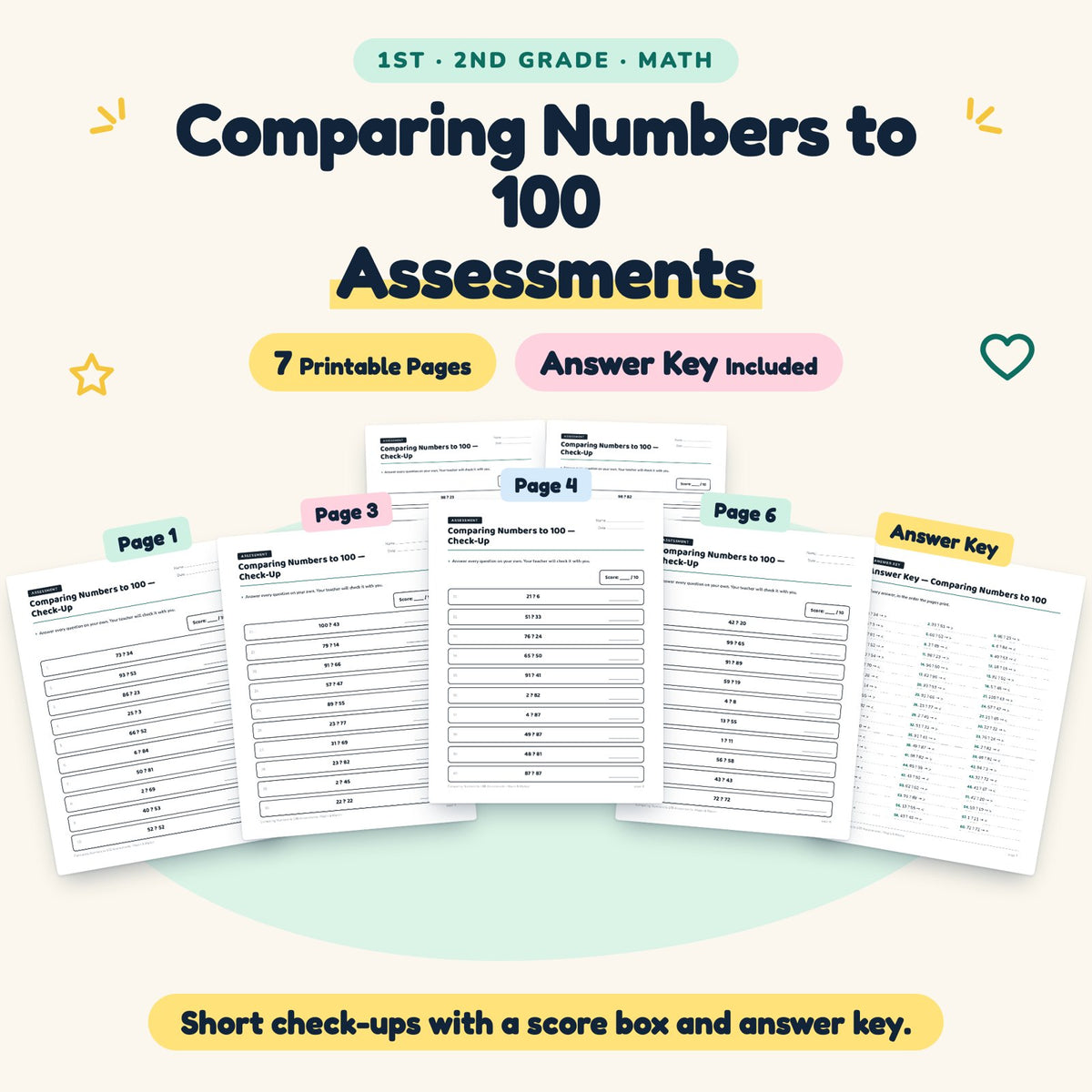 7 Comparing Numbers to 100 Assessments — cover