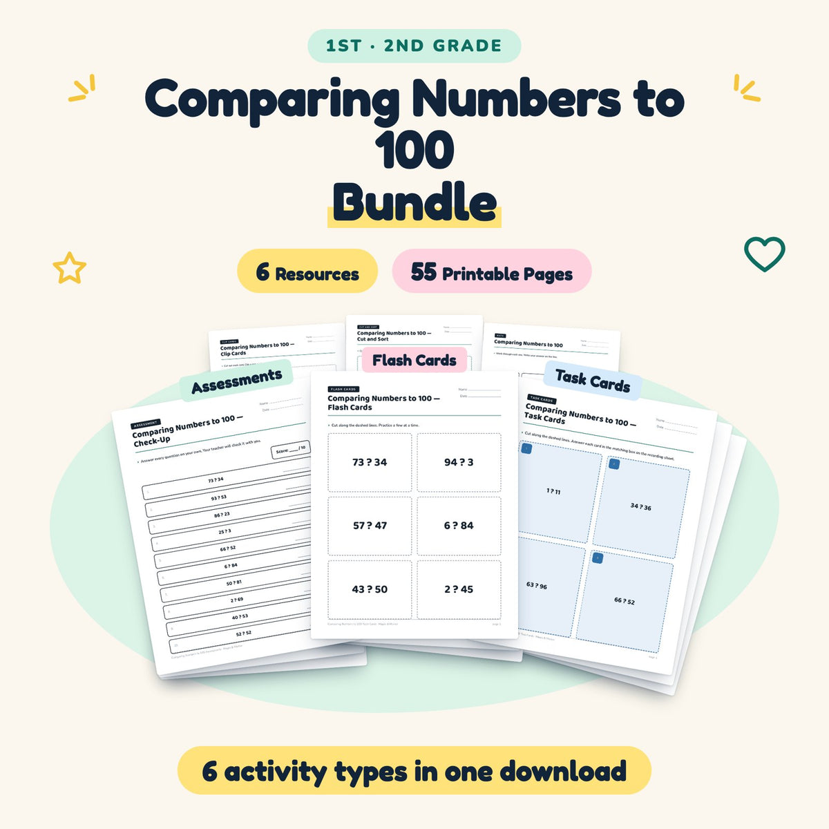 55 Page Comparing Numbers to 100 Bundle — cover