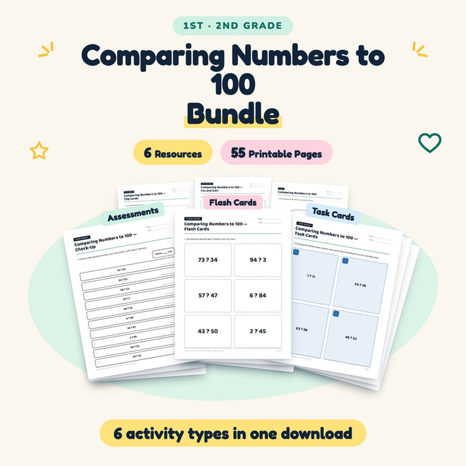 55 Page Comparing Numbers to 100 Bundle — cover