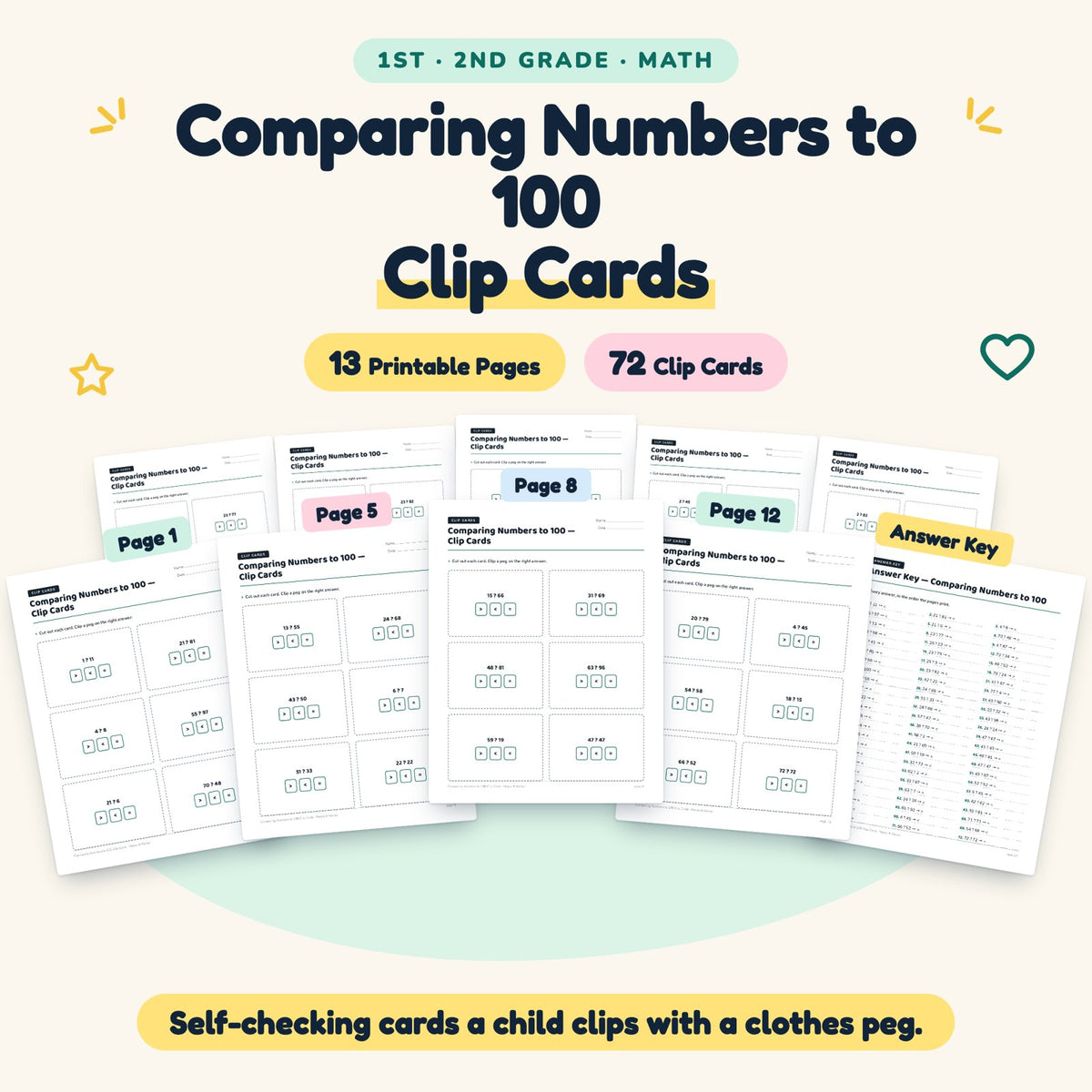 Comparing Numbers to 100 Clip Cards | 1st–2nd Grade Math — cover