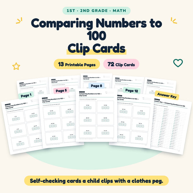 Comparing Numbers to 100 Clip Cards | 1st–2nd Grade Math — cover