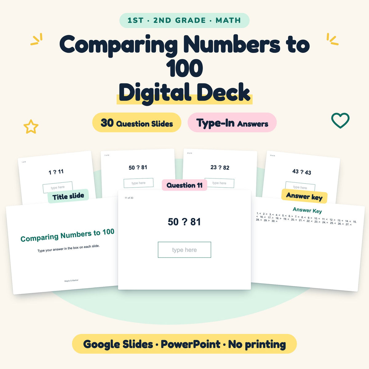 30 Question Comparing Numbers to 100 Digital Deck — cover