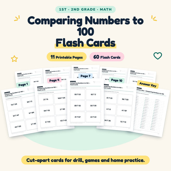 60 Comparing Numbers to 100 Flash Cards — cover