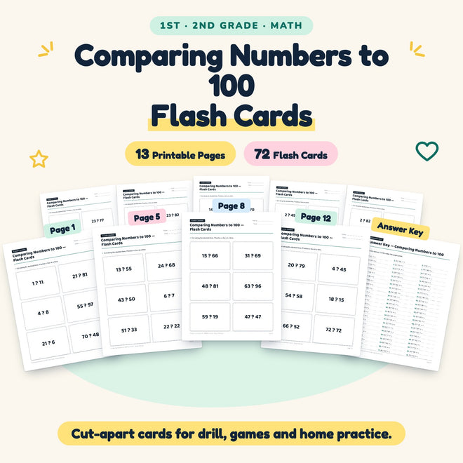 Comparing Numbers to 100 Flash Cards | 1st–2nd Grade Math — cover