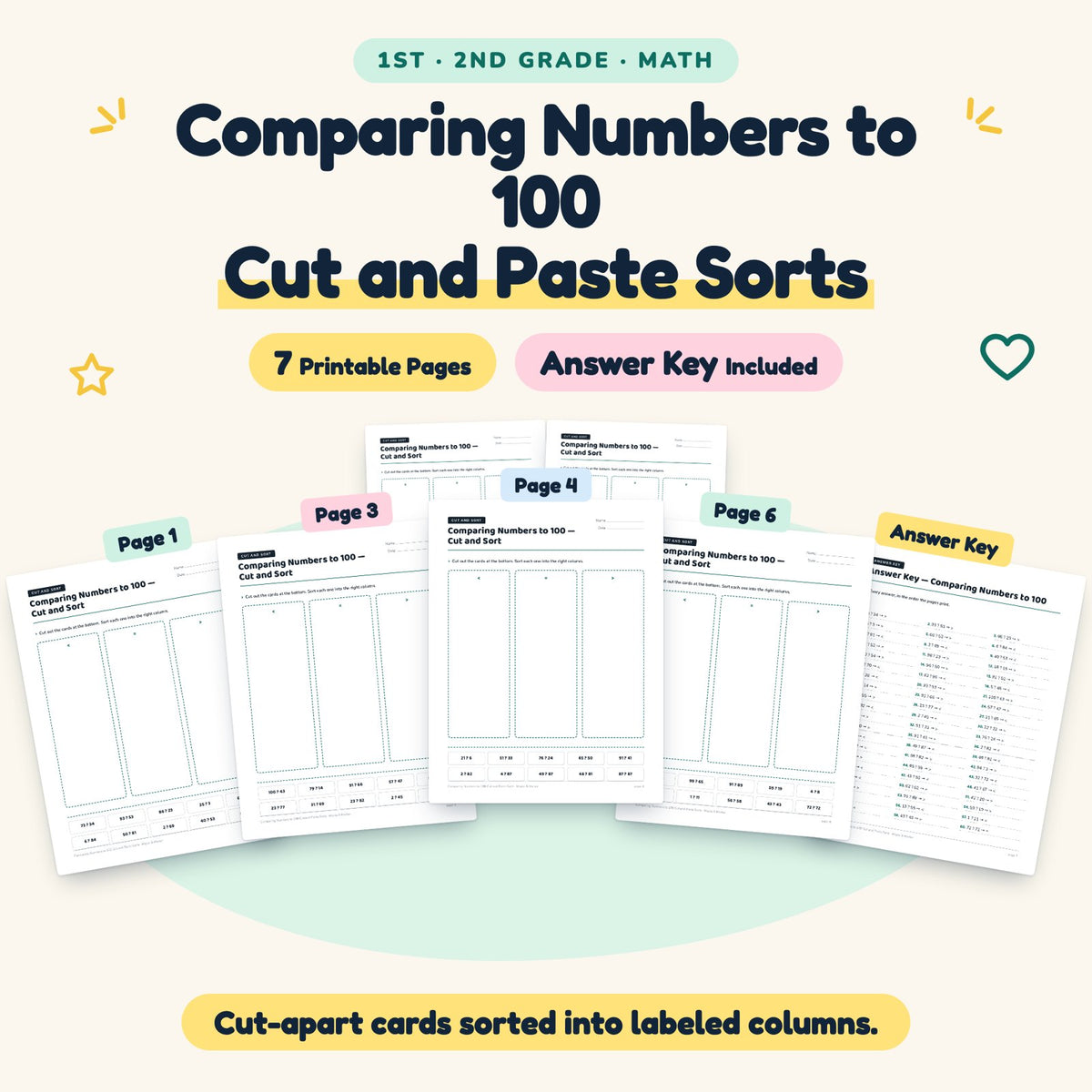 7 Comparing Numbers to 100 Cut and Paste Sorts — cover