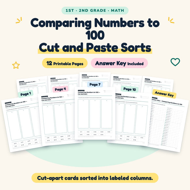 Comparing Numbers to 100 Cut and Paste Sorts | 1st–2nd Grade — cover