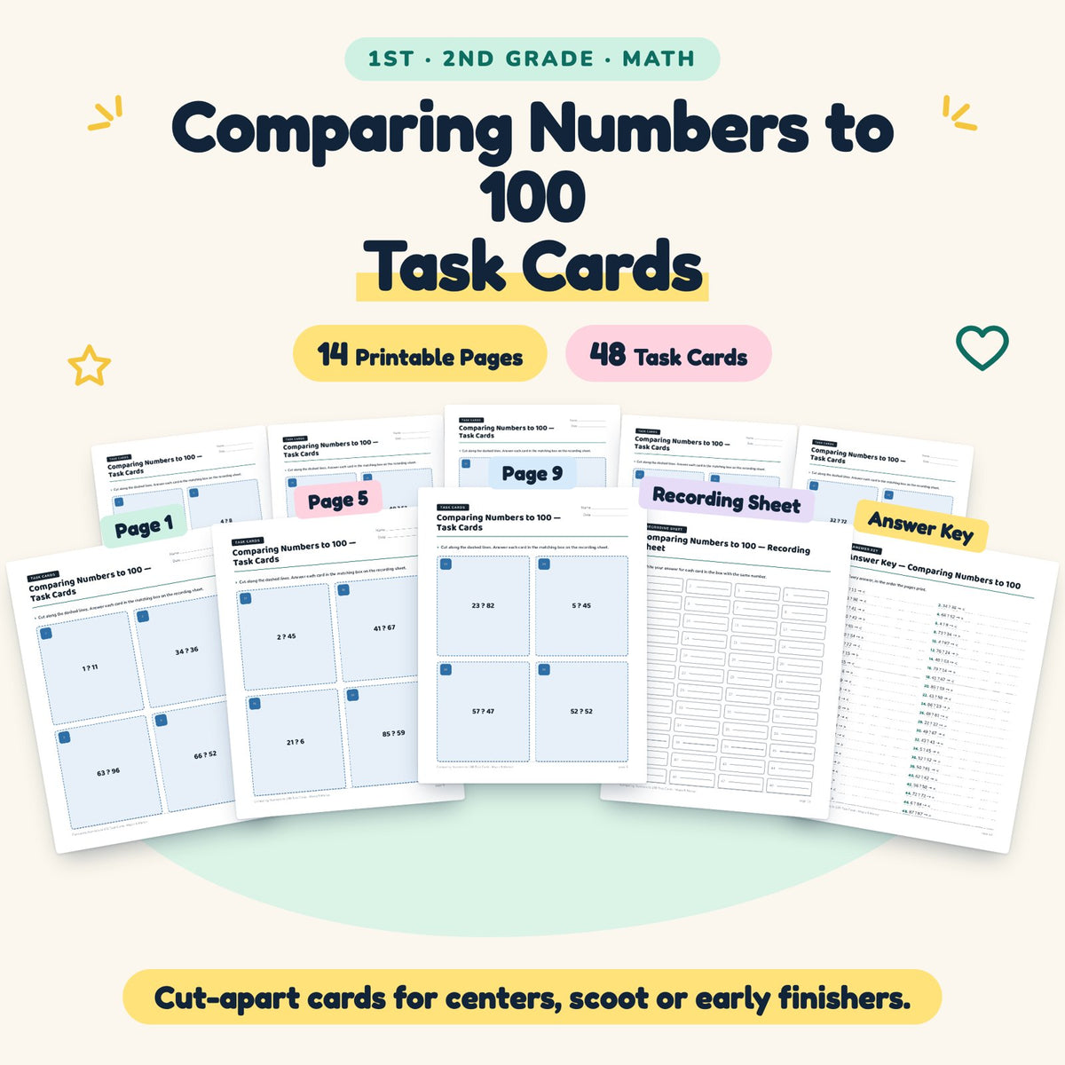 48 Comparing Numbers to 100 Task Cards — cover