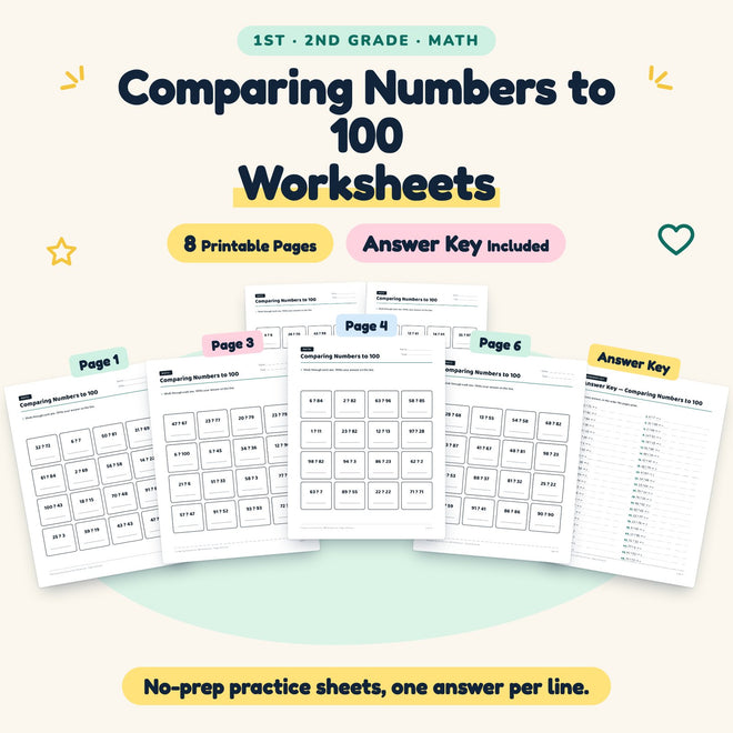 Comparing Numbers to 100 Worksheets | 1st–2nd Grade Math — cover
