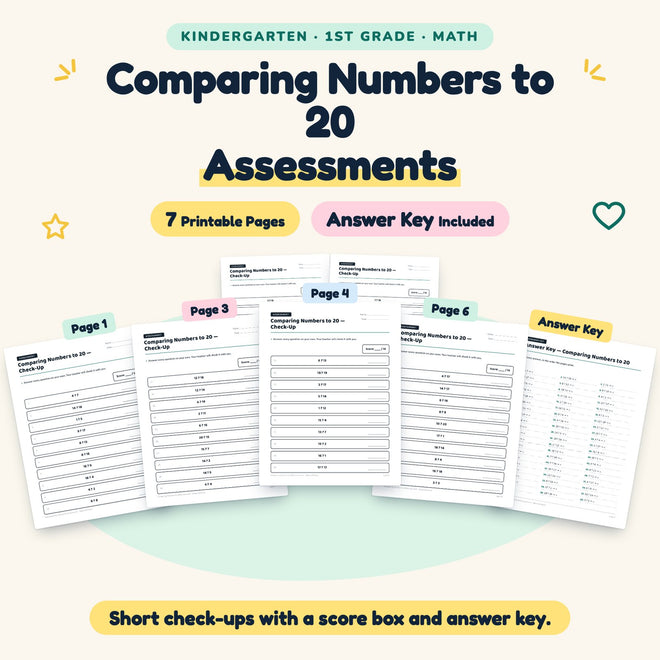 7 Comparing Numbers to 20 Assessments — cover