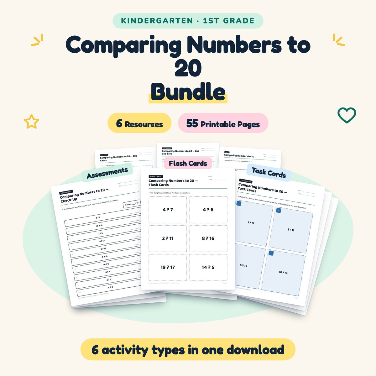 55 Page Comparing Numbers to 20 Bundle — cover