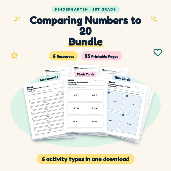 55 Page Comparing Numbers to 20 Bundle — cover