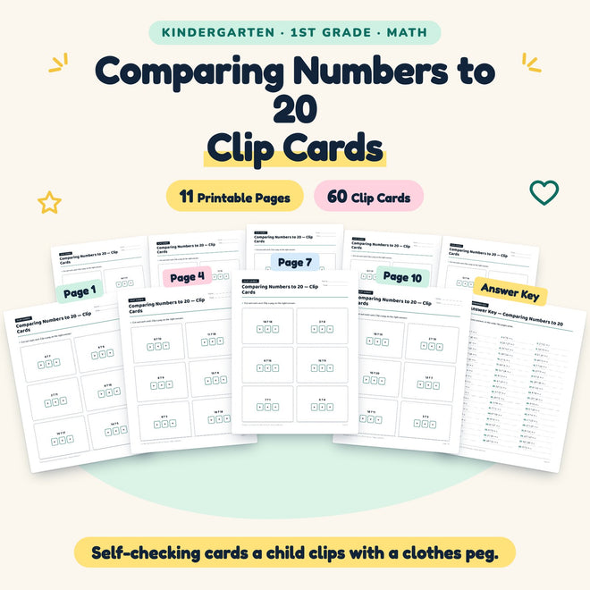 60 Comparing Numbers to 20 Clip Cards — cover