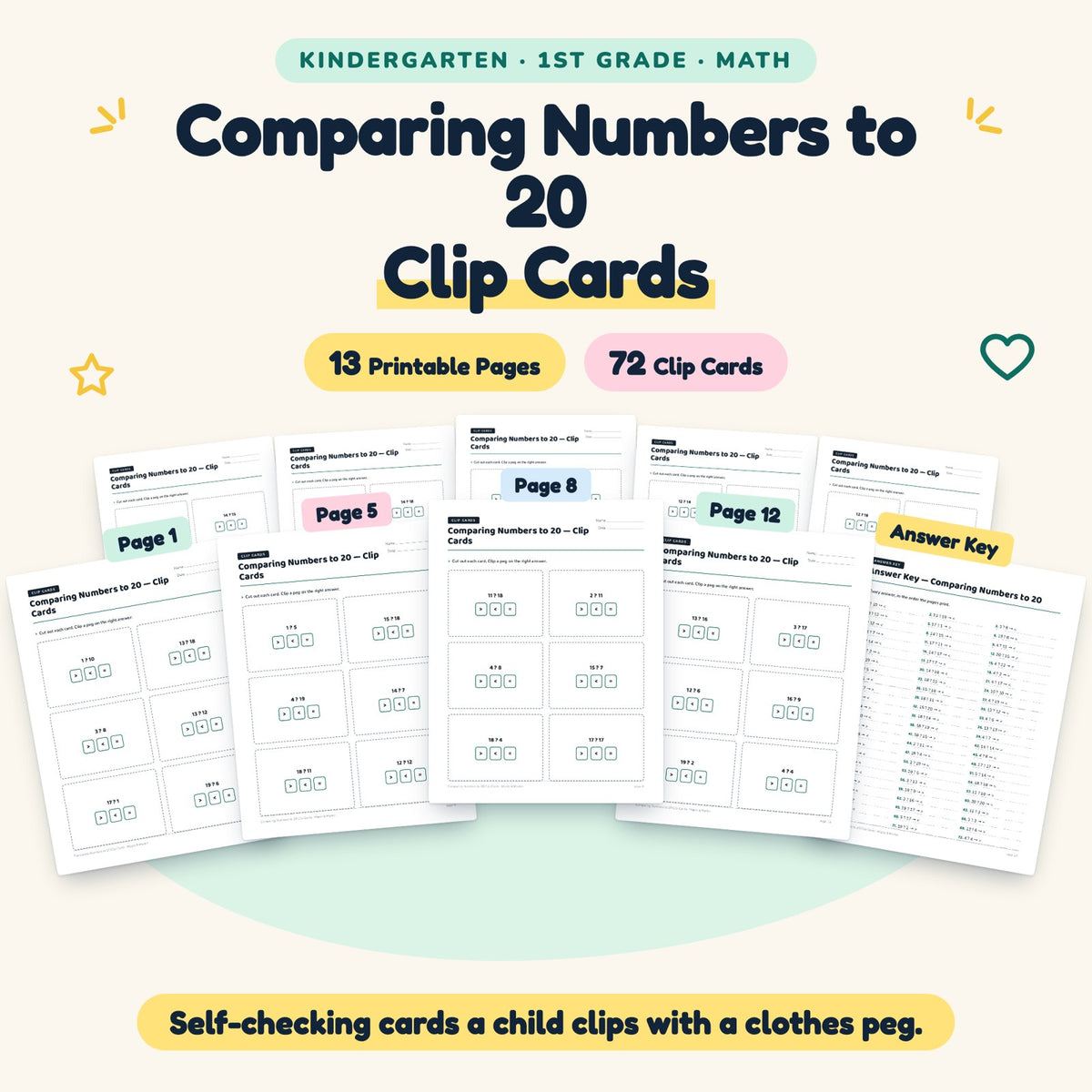 Comparing Numbers to 20 Clip Cards | K–1st Grade (60 Cards) — cover