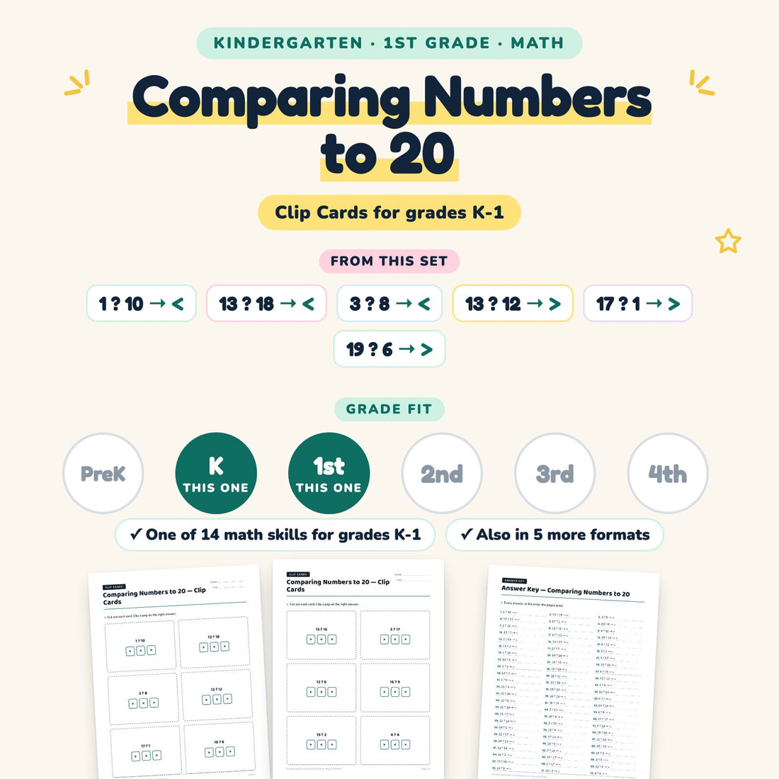 Comparing Numbers to 20: skill and grade fit
