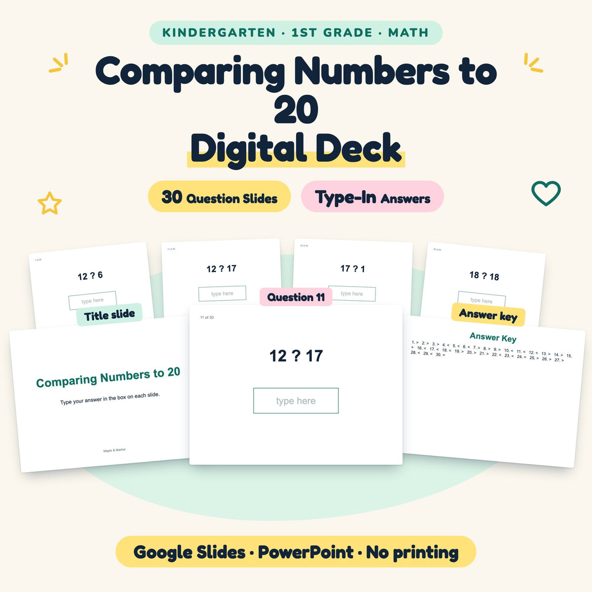 30 Question Comparing Numbers to 20 Digital Deck — cover
