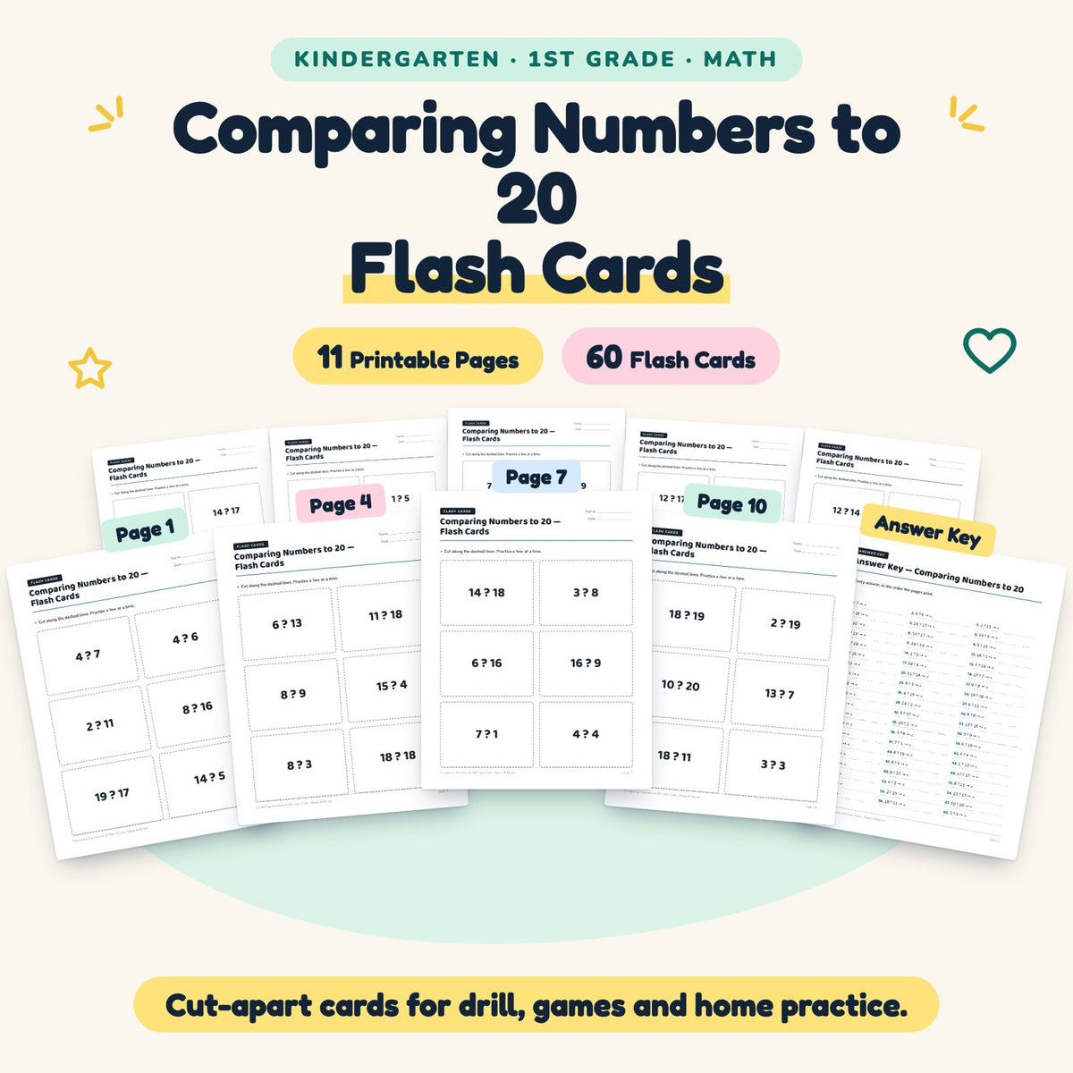 60 Comparing Numbers to 20 Flash Cards — cover