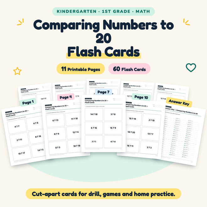 60 Comparing Numbers to 20 Flash Cards — cover