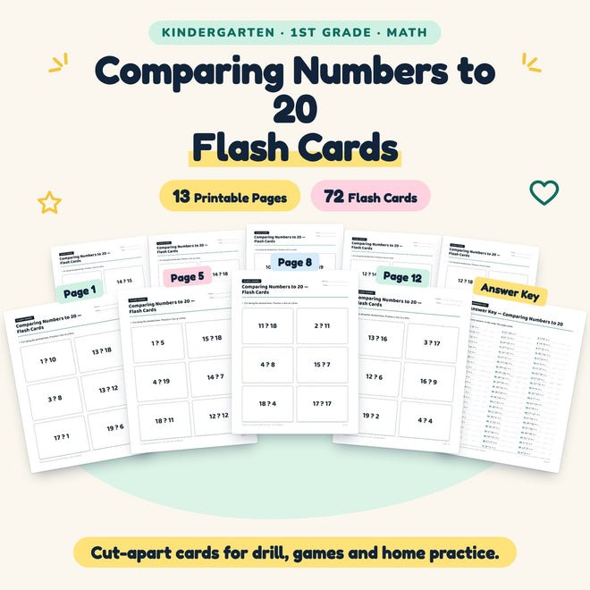 Comparing Numbers to 20 Flash Cards | K–1st Grade (60 Cards) — cover
