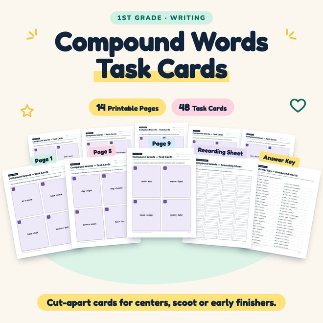 Compound Words Task Cards | 1st Grade Grammar (24 Cards) — cover