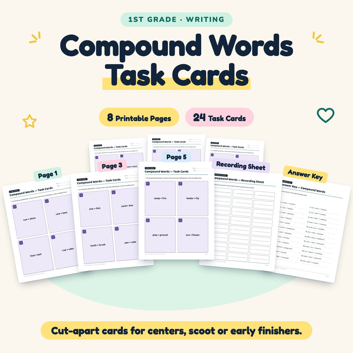 24 Compound Words Task Cards — cover