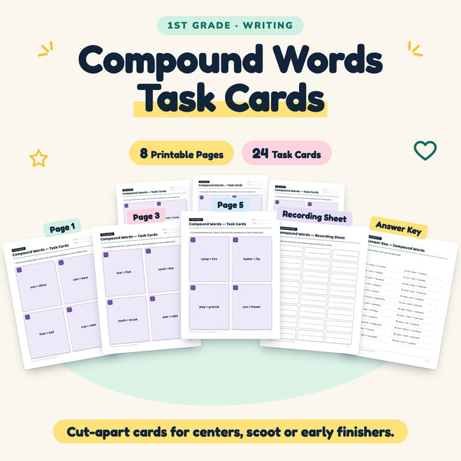 24 Compound Words Task Cards — cover