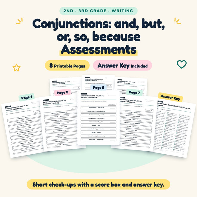 Conjunctions Assessments | 2nd–3rd Grade Grammar (4 Pages) — cover