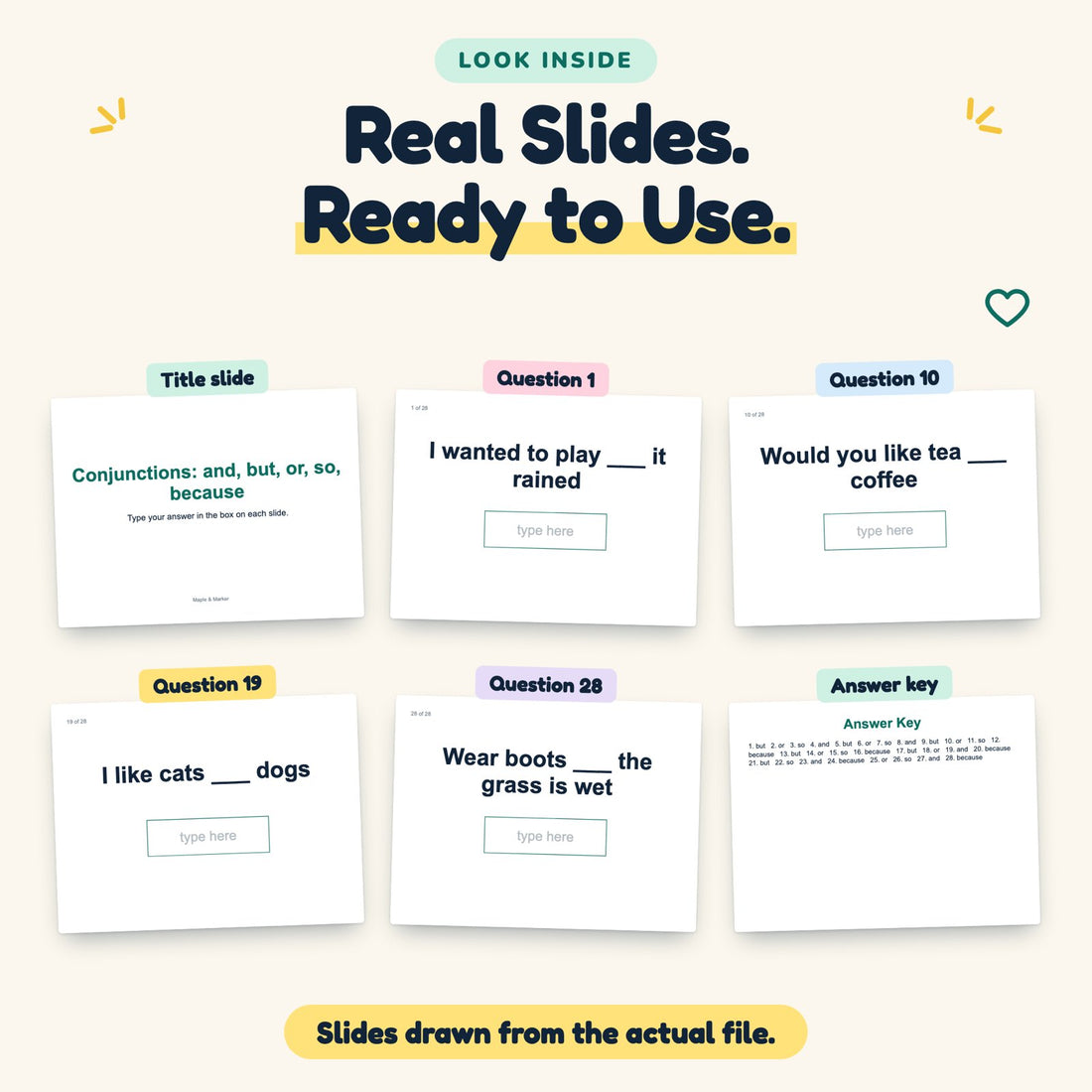 Conjunctions: and, but, or, so, because digital deck: look inside
