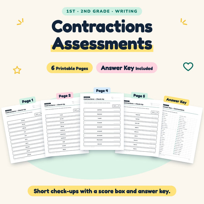 Contractions Assessments | 1st–2nd Grade Grammar (4 Pages) — cover