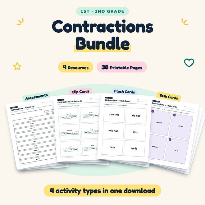 Contractions Bundle | 1st–2nd Grade (4 Resources, 22 Pages) — cover