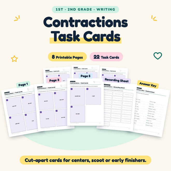 22 Contractions Task Cards — cover