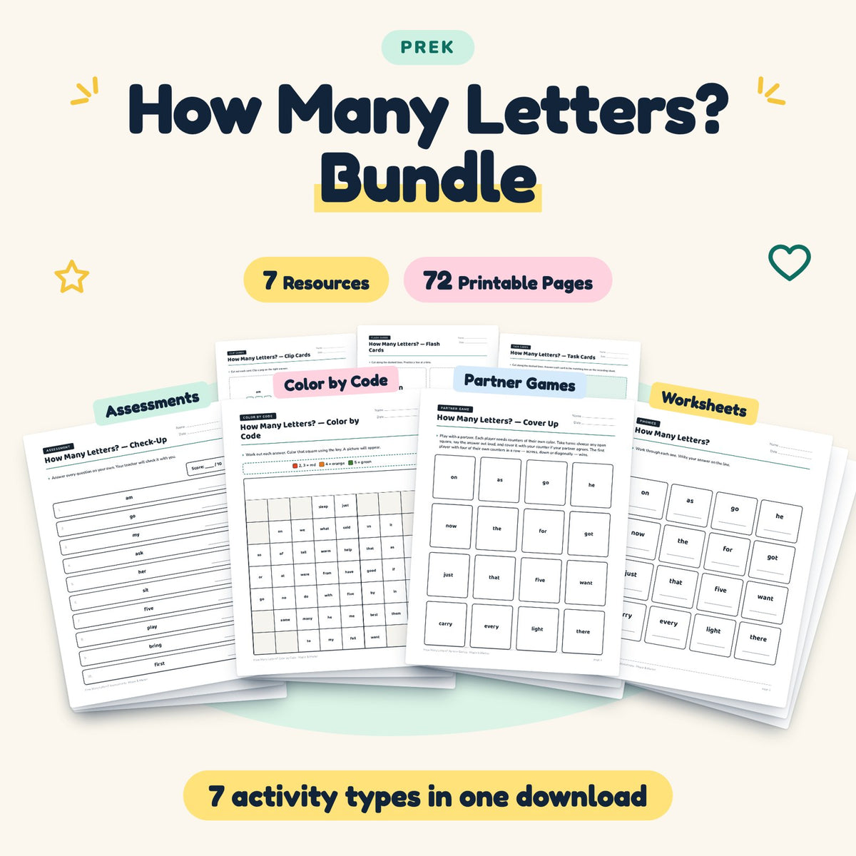 How Many Letters? Bundle | Preschool (7 Resources, 71 Pages) — cover