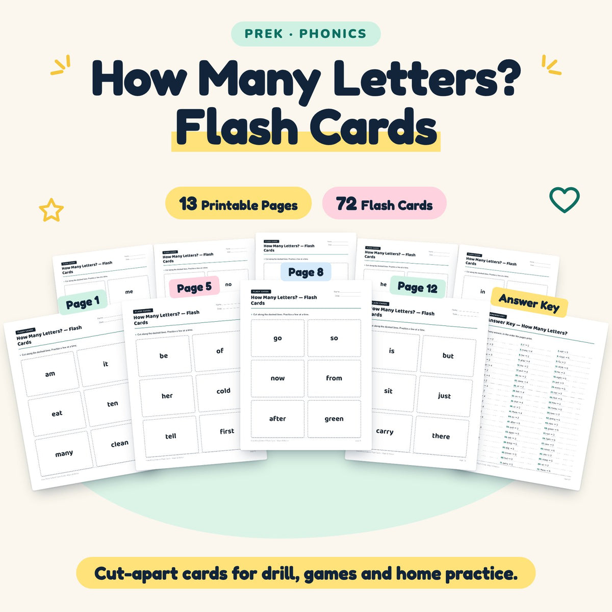 72 How Many Letters? Flash Cards — cover