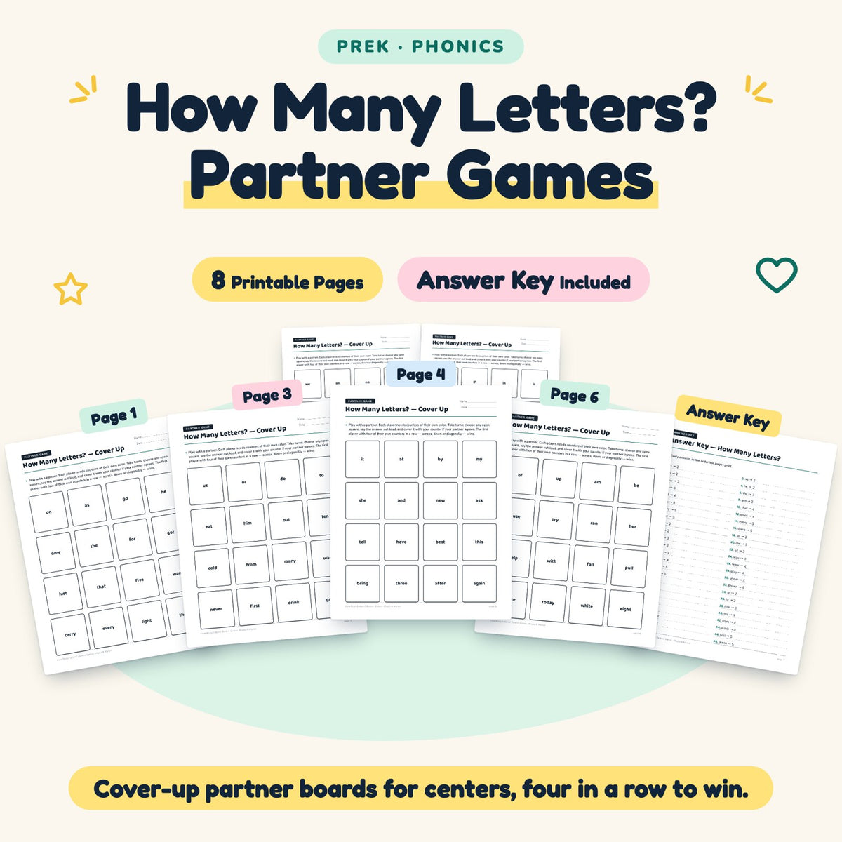 8 How Many Letters? Partner Games — cover