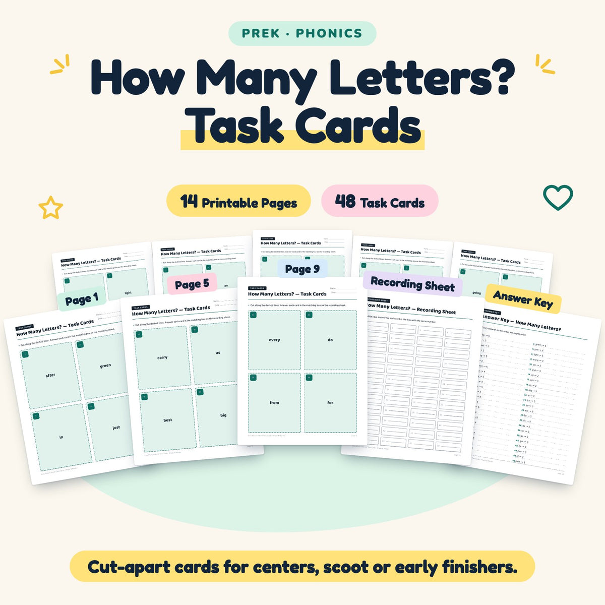 48 How Many Letters? Task Cards — cover