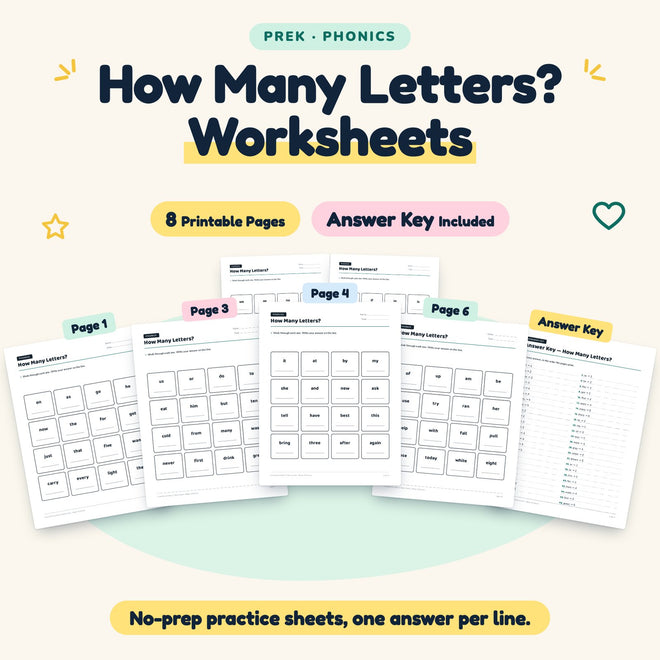 8 How Many Letters? Worksheets — cover