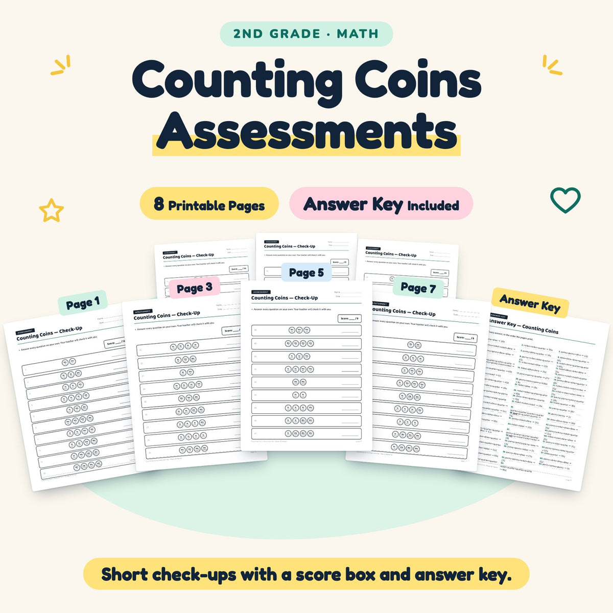 Counting Coins Assessments | 2nd Grade Math (4 Pages) — cover