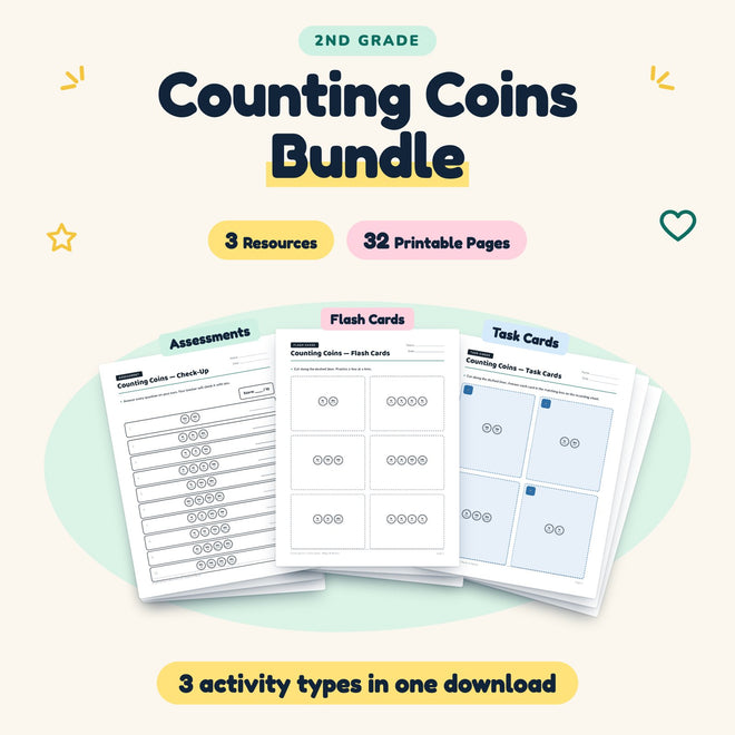 Counting Coins Bundle | 2nd Grade (3 Resources, 20 Pages) — cover