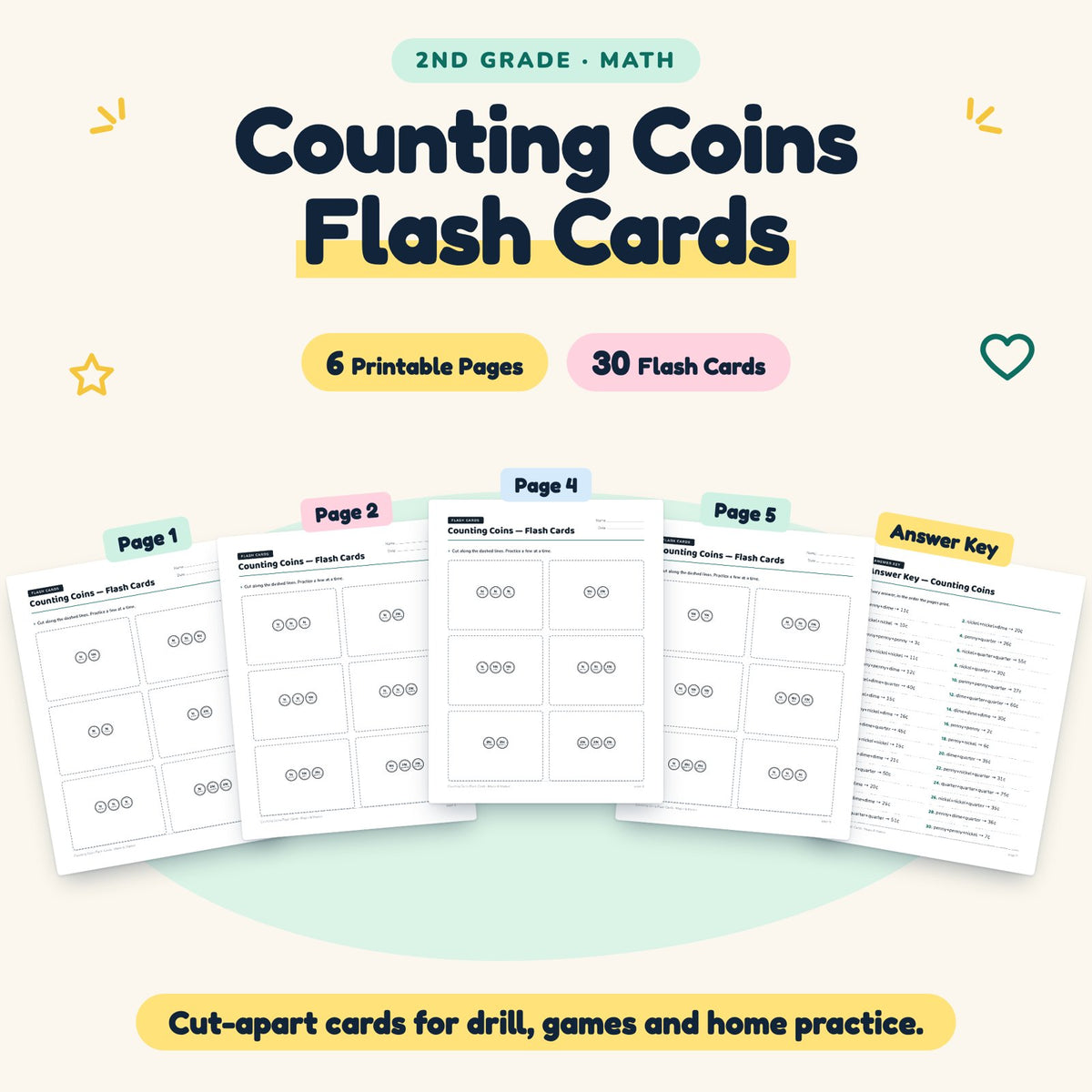 30 Counting Coins Flash Cards — cover