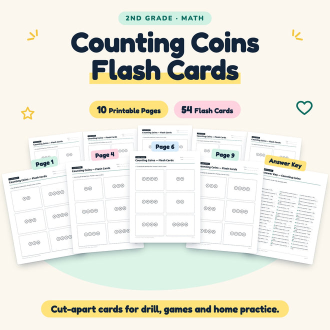 Counting Coins Flash Cards | 2nd Grade Math (30 Cards) — cover